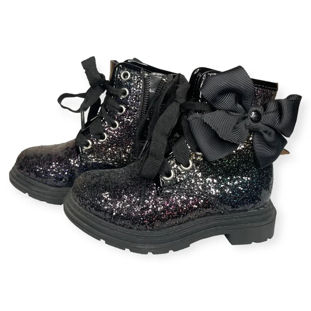 JoJo Siwa Size 5 Kids Black Rainbow Glitter Moto Combat Lace Up Boots